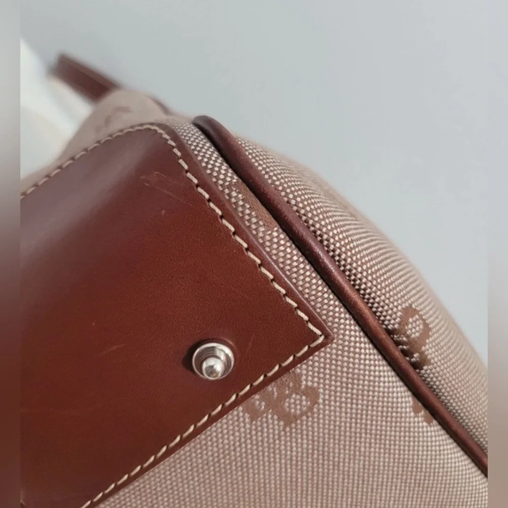 Dooney & Bourke Signature Canvas Satchel Brown Tan Leather Trim J8961605